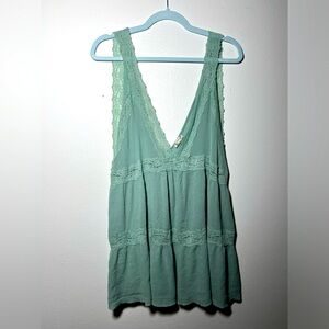 Green Free People Tunic Shirt with Lace detailing size Medium